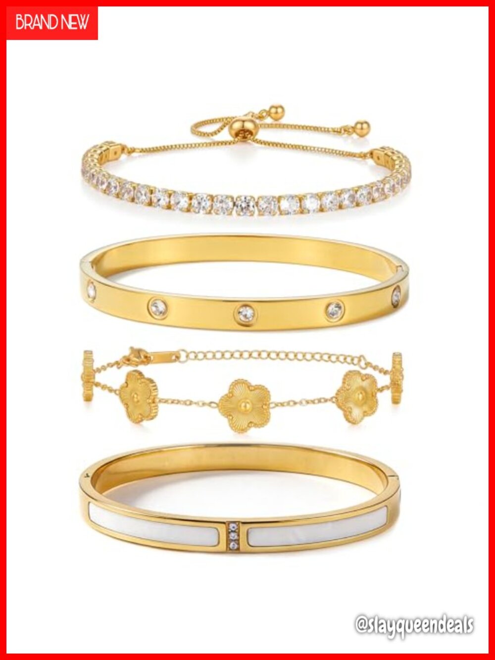 4 Pcs 18K Gold Plated Stackable Bangles Bracelet Set Stainless Steel Dainty
